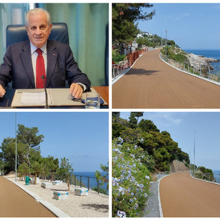 Imperia, pista ciclabile il fondo si colora di marroncino. Il sindaco Scajola: "Vi aspetto tutti in bicicletta il 2 luglio" (foto)