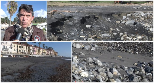 Al Prino di Imperia spiaggia fresca di restyling spazzata via dalla mareggiata, Bracco: “Un lavoro elettorale? ” (video)