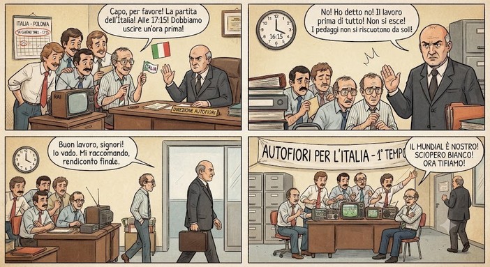 ACCADDE OGGI, 9 LUGLIO 1982. Autofiori, i dipendenti chiedono uscita anticipata di un’ora per seguire l’Italia Mundial: “no” della direzione ACCADDE OGGI, 9 LUGLIO 1982. Autofiori, i dipendenti chiedono uscita anticipata di un’ora per seguire l’Italia Mundial: “no” della direzione