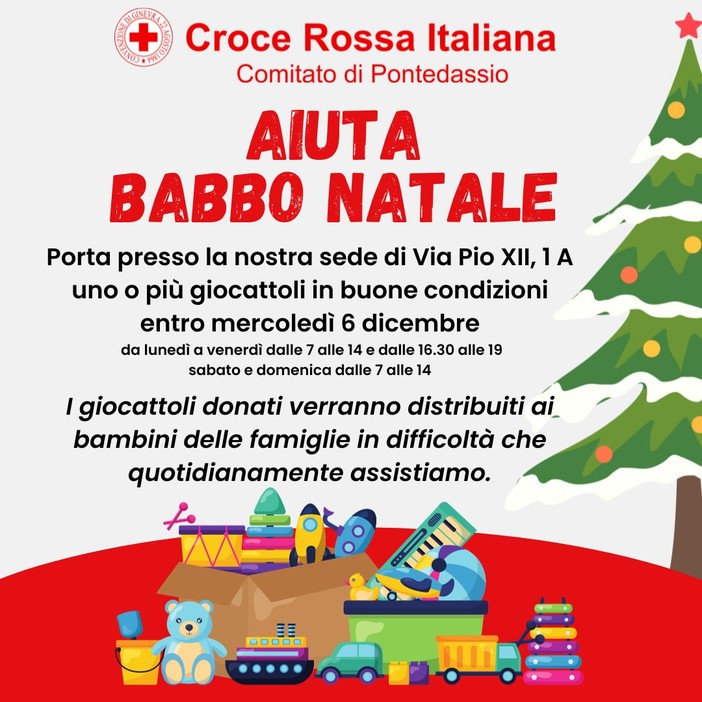 Aiuta Babbo Natale! Croce Rossa di Pontedassio raccoglie doni e giocattoli per i bambini delle famiglie della Valle Impero