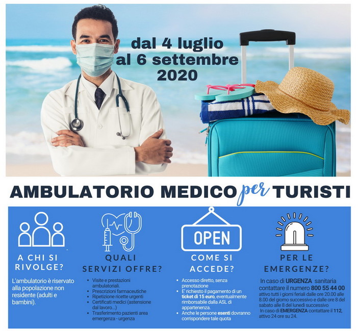 Ambulatorio medico per turisti: riparte il servizio nei comuni di  Diano Marina, Taggia, Riva Ligure e Ospedaletti