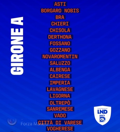 Calcio. Serie D, ecco i gironi: l'Imperia e le liguri inserite nel Girone A Calcio. Serie D, ecco i gironi: l'Imperia e le liguri inserite nel Girone A