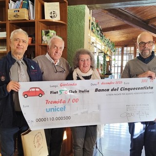 Solidarietà, il Fiat 500 Club di Garlenda dona tre mila euro all’Unicef Imperia
