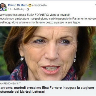 Sanremo: Elsa Fornero martedì al Casinò, Di Muro &quot;Non ci sarò perchè impegnato a smontare la sua riforma!&quot;