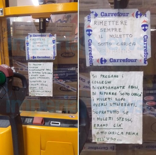 Imperia: cartello in un supermercato, secondo la 'Giraffa a Rotelle' è discriminatorio (Foto)