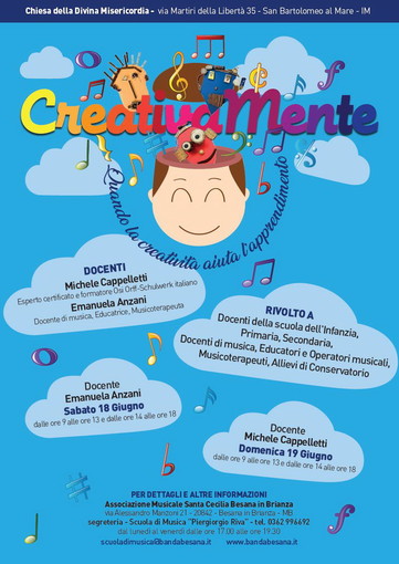 San Bartolomeo al Mare: a giugno corso di formazione rivolto a docenti dal titolo 'CreativaMente' San Bartolomeo al Mare: a giugno corso di formazione rivolto a docenti dal titolo 'CreativaMente'