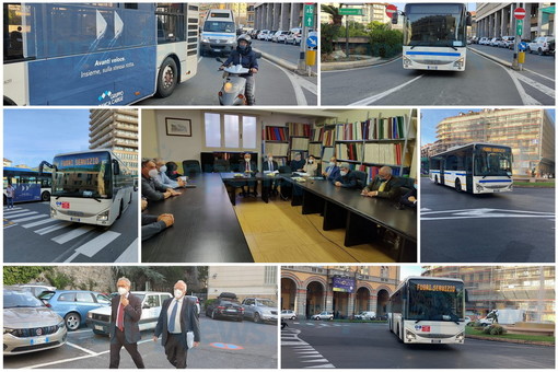 Giorno della verità per la Riviera Trasporti: corteo di protesta a clacson spiegati dei bus a Imperia (Foto e Video)