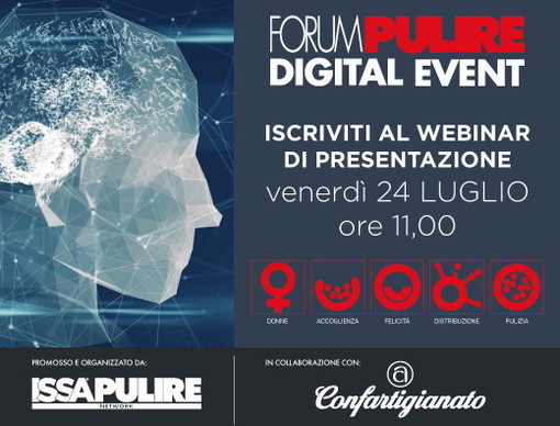 Venerdì il webinar della Confartigianato per le imprese di pulizia dedicato al ‘Forum pulire 2020 Digital Event’ Venerdì il webinar della Confartigianato per le imprese di pulizia dedicato al ‘Forum pulire 2020 Digital Event’