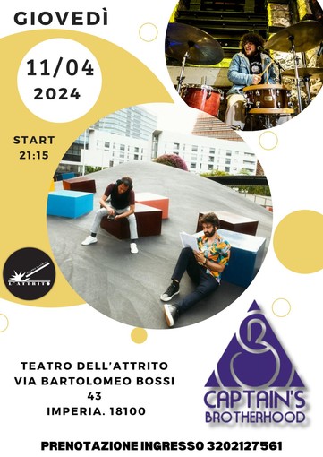 Imperia: concerto Funky-Jazz dei Captain's Brotherhood al Teatro dell'Attrito Imperia: concerto Funky-Jazz dei Captain's Brotherhood al Teatro dell'Attrito