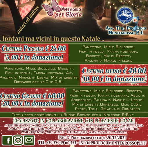 Montegrosso Pian Latte: con la Pro Loco, il Comune e le aziende locali tornano i cesti natalizi per beneficienza Montegrosso Pian Latte: con la Pro Loco, il Comune e le aziende locali tornano i cesti natalizi per beneficienza
