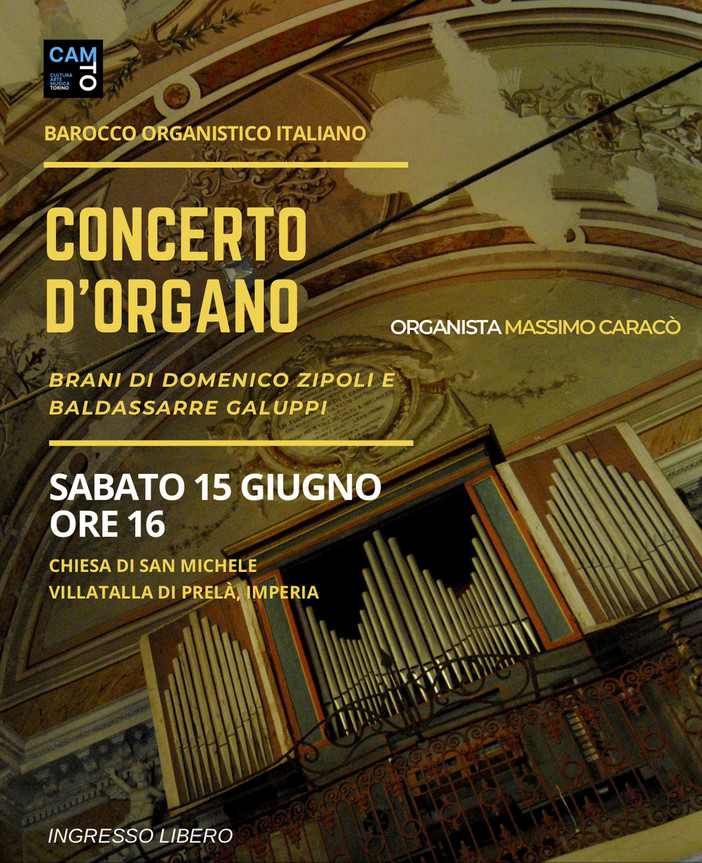 Prelà: sabato a Villatalla concerto d'organo nella chiesa di San Michele