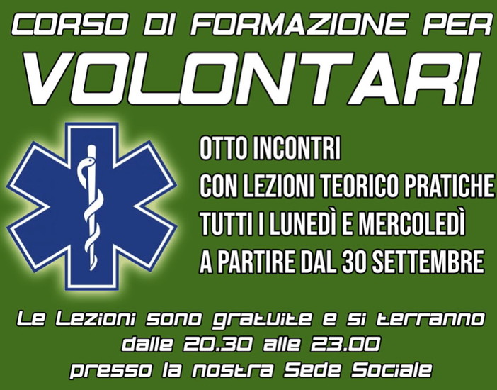 Imperia: al via lunedì prossimo un corso per chi vuole diventare volontario della Croce Bianca Imperia: al via lunedì prossimo un corso per chi vuole diventare volontario della Croce Bianca