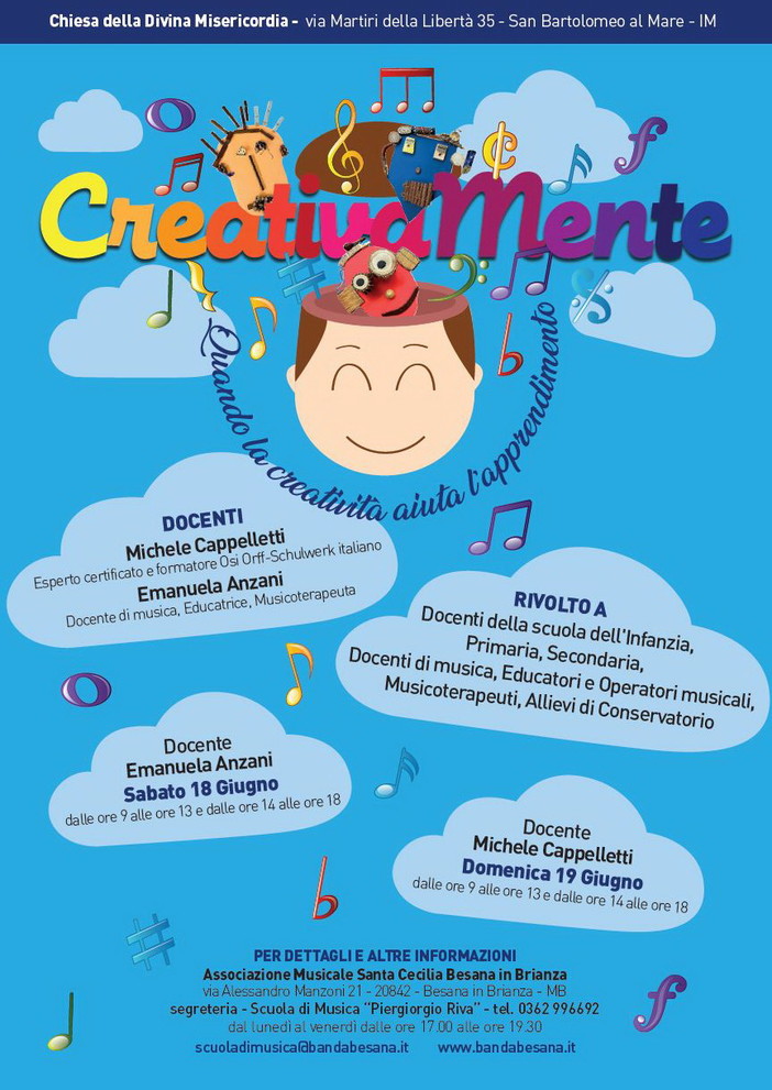 San Bartolomeo al Mare: a giugno corso di formazione rivolto a docenti dal titolo 'CreativaMente' San Bartolomeo al Mare: a giugno corso di formazione rivolto a docenti dal titolo 'CreativaMente'