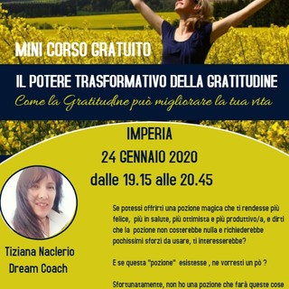 Imperia: all'hotel Rossini il corso “Il potere trasformativo della gratitudine”