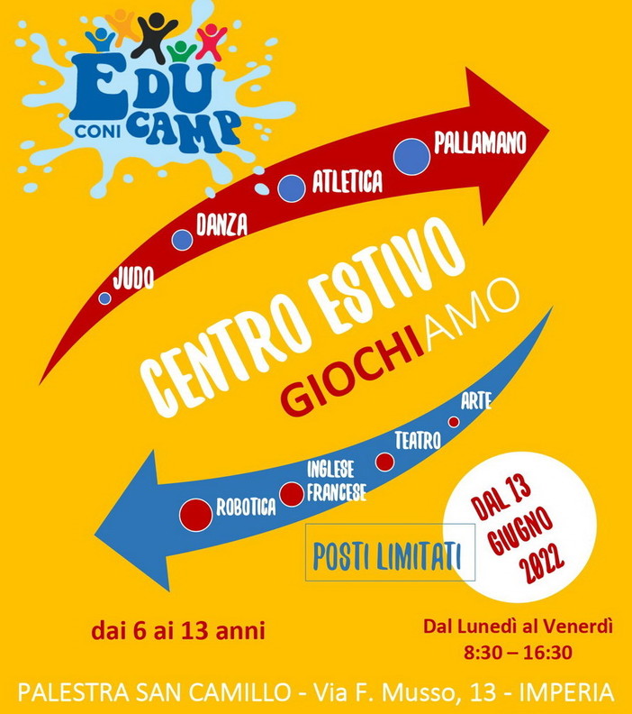 Tra sport, cultura e divertimento al PalaSancamillo con Educamp della San Camillo Riviera Pallamano Imperia