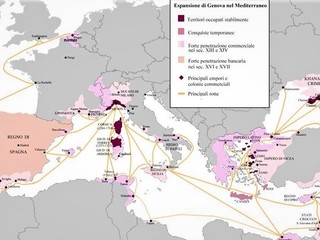 Espansione e rotte commerciali della Repubblica di Genova “Compagna Communis Ianuensis“ (immagine tratta da www.giustiniani.info) Espansione e rotte commerciali della Repubblica di Genova “Compagna Communis Ianuensis“ (immagine tratta da www.giustiniani.info)