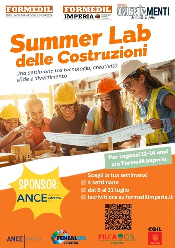 Formedil Imperia lancia il “Summer Lab delle Costruzioni”: tecnologia, creatività, sicurezza e divertimento per ragazzi dai 12 ai 14 anni Formedil Imperia lancia il “Summer Lab delle Costruzioni”: tecnologia, creatività, sicurezza e divertimento per ragazzi dai 12 ai 14 anni