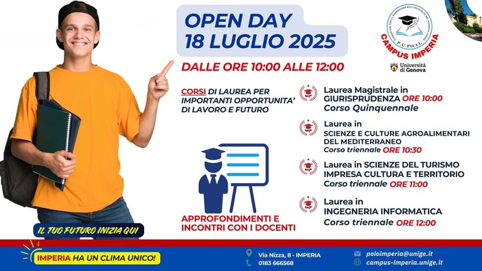 Open Day 18 luglio al Campus Universitario di Imperia per scegliere il tuo futuro