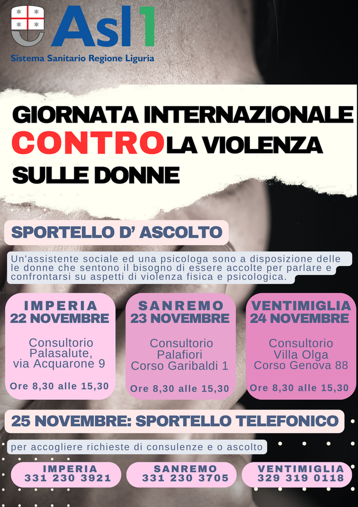 Giornata Internazionale Contro la Violenza sulle Donne, tutte le iniziative di Asl1 Giornata Internazionale Contro la Violenza sulle Donne, tutte le iniziative di Asl1