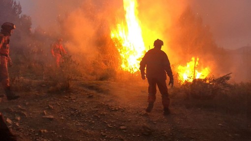Cesio: incendio tra bosco e sterpaglie ieri sera, a fuoco circa un ettaro e intervento dei Vigili del Fuoco
