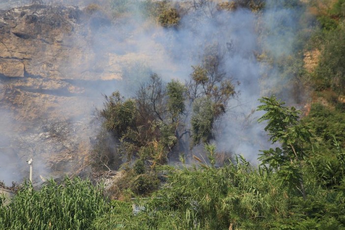 Cipressa: piccolo incendio di sterpaglie vicino alle case, intervento dei Vvf e situazione sotto controllo