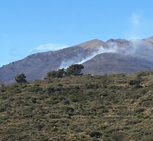 Pietrabruna: nuovamente in fiamme la collina in località San Salvatore, tornano ad operare Vvf e Protezione Civile (foto)