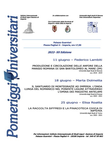 Imperia: Pomeriggi Universitari, sabato ultimo appuntamento con Elisa Roatta Imperia: Pomeriggi Universitari, sabato ultimo appuntamento con Elisa Roatta