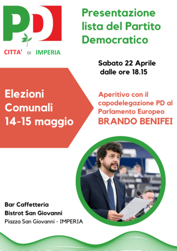Imperia: sabato prossimo in piazza San Giovanni la presentazione della lista del Partito Democratico