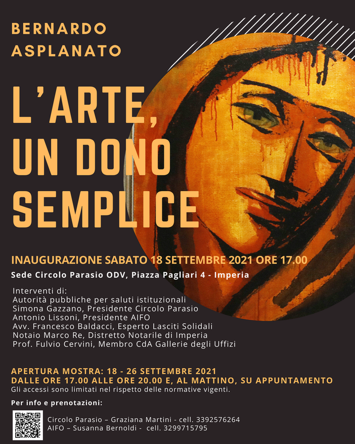 Imperia: sabato prossimo, inaugurazione mostra ‘L’arte, un dono semplice’ con le opere del pittore imperiese Bernardo Asplanato