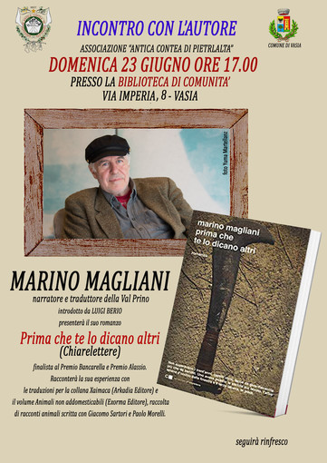 Vasia: domenica incontro con l'autore Marino Magliani alla Biblioteca di comunità