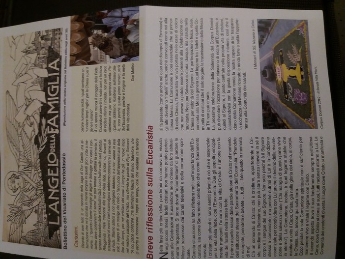 Pubblicata la prima edizione del bollettino relativo al vicariato di Pontedassio “L'angelo della famiglia” Pubblicata la prima edizione del bollettino relativo al vicariato di Pontedassio “L'angelo della famiglia”