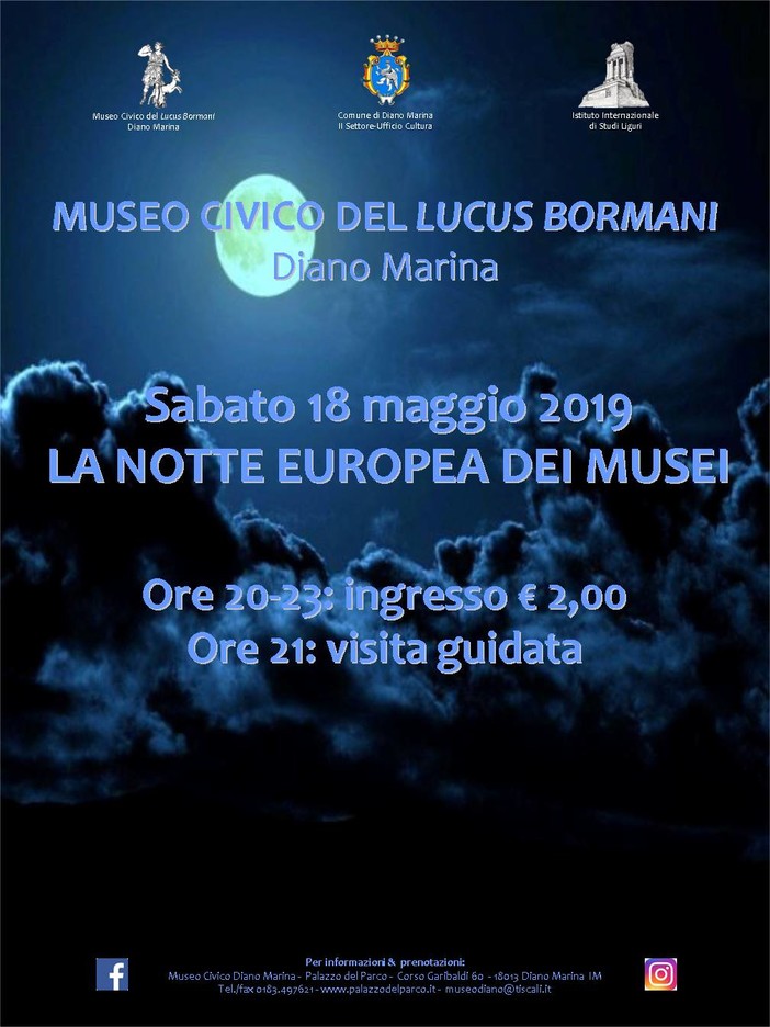Diano Marina: il Museo Civico Lucus Bormani aderisce a 'La Notte Europea dei Musei' Diano Marina: il Museo Civico Lucus Bormani aderisce a 'La Notte Europea dei Musei'