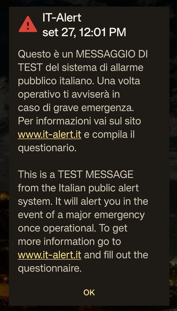 Arrivato sui cellulari della nostra provincia 'It Alert': suono impossibile da ignorare e messaggio vocale (Foto) Arrivato sui cellulari della nostra provincia 'It Alert': suono impossibile da ignorare e messaggio vocale (Foto)