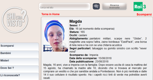 Imperia: al via le ricerche per la sedicenne Magda, scomparsa da ferragosto