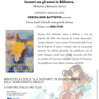 Diano Marina: giovedì primo appuntamento per il 'Maggio dei Libri' con la scrittrice Nerina Neri Battistin