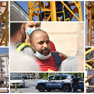 Sanremo, minaccia di gettarsi da una gru in piazza Cesare Battisti: i vigili del fuoco lo convincono a scendere