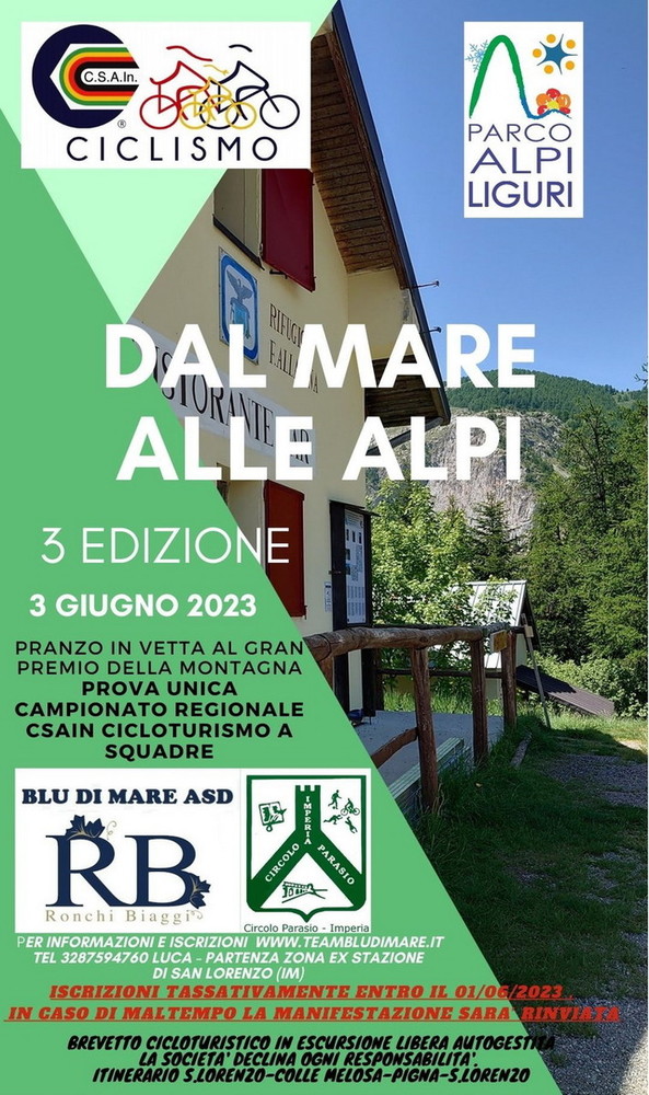 Sabato prossimo torna la terza edizione della manifestazione cicloturistica 'Dal mare alle Alpi' Sabato prossimo torna la terza edizione della manifestazione cicloturistica 'Dal mare alle Alpi'