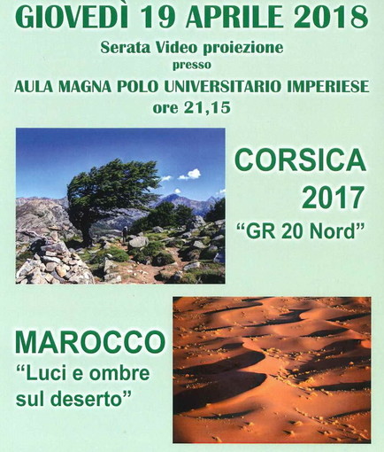 Imperia: domani sera all'Università insieme al Cai due 'viaggi' con videoproiezioni in Corsica e Marocco