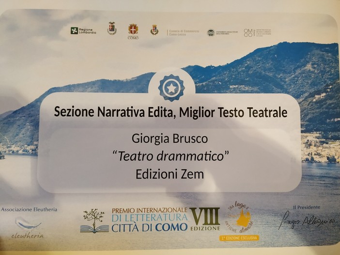 La scrittrice imperiese Giorgia Brusco vince il premio 'Narrativa opere edite-testi teatrali' a Como