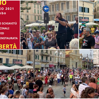 A Sanremo la protesta 'Basta dittatura!': in 250 contro l'obbligo del green pass (foto e video)