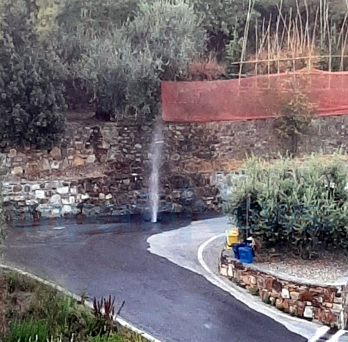 Imperia: rottura di una tubazione e piccolo geyser in via Cantalupo, tra poco l'intervento di Rivieracqua (Foto)