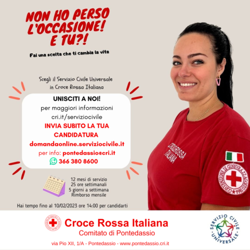 Servizio civile in Croce Rossa a Pontedassio, fino al 10 febbraio si può presentare domanda