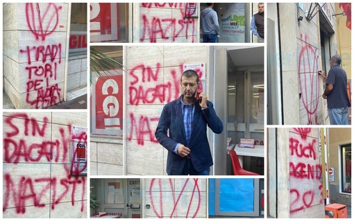 Imperia, &quot;Sindacati nazisti, traditori dei lavoratori&quot;: vandalizzata la sede della Cgil (Foto e video)