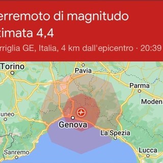 Scossa di terremoto di magnitudo 4.2 nell'entroterra di Genova: nella nostra provincia nessuna segnalazione