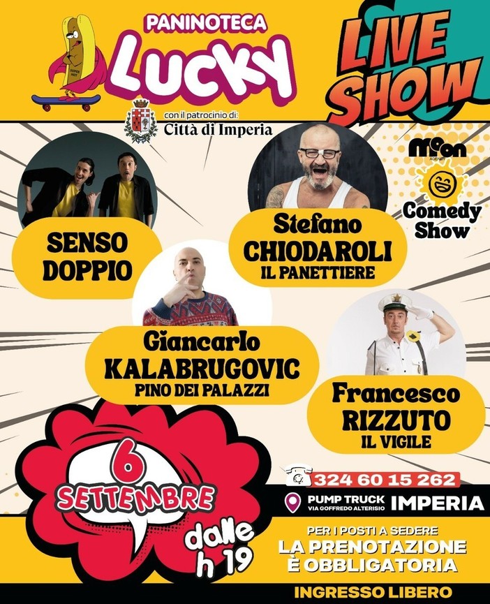 Comicità e grigliata di fine estate alla Paninoteca Lucky: arriva il Comedy Show con i grandi volti della TV Comicità e grigliata di fine estate alla Paninoteca Lucky: arriva il Comedy Show con i grandi volti della TV