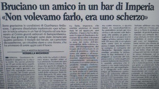 ACCADDE OGGI  27 OTTOBRE 1992. La tragedia di Gianfranco Ardissone,  l'imperiese di 34 anni trasformato in torcia umana per uno scherzo