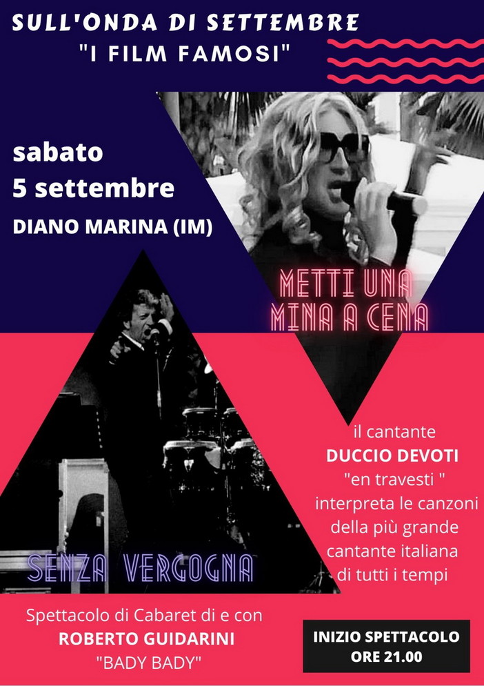 Diano Marina: all’evento ‘Sull'onda di settembre’, musica e spettacolo con Mina e Bady Bady