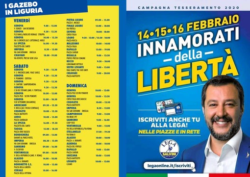 Partita in tutta la Liguria la campagna di tesseramento della Lega, 'Innamorati della libertà'