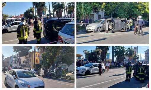 Imperia, auto si ribalta in spianata Borgo Peri: ferita la conducente (foto)