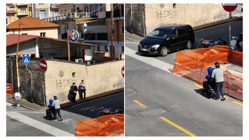 Il cantiere della ciclabile a pettine in via Schiva rende difficoltoso il passaggio delle carrozzine Il cantiere della ciclabile a pettine in via Schiva rende difficoltoso il passaggio delle carrozzine